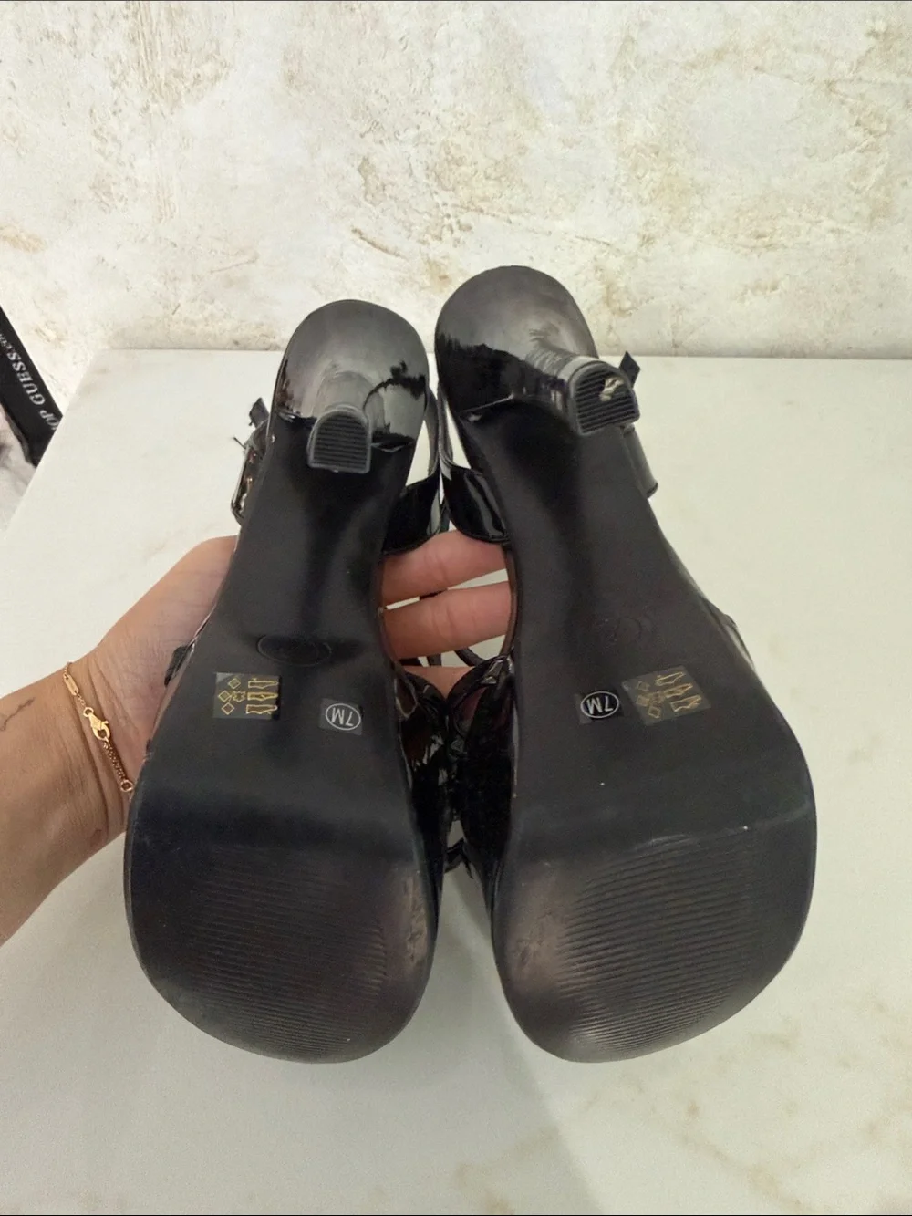Chinese Laundry Black Patent Cross-Strap Platform Heels